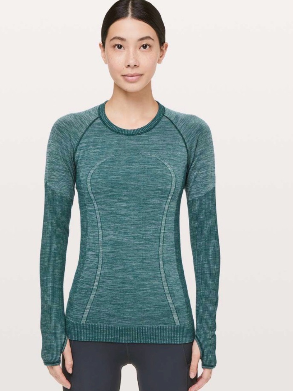 215-Lululemon Swiftly Wool Pullover II Royal Emerald White Long Sleeve